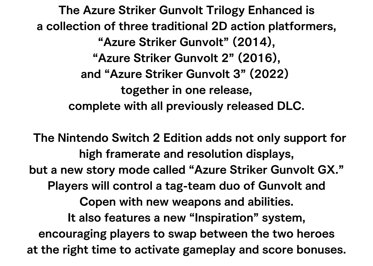 About Azure Striker Gunvolt Trilogy Enhanced Nintendo Switch 2 Edition