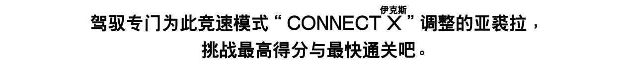驾驭专门为此竞速模式“CONNECT X（ルビ：伊克斯）”调整的亚裘拉，挑战最高得分与最快通关吧。