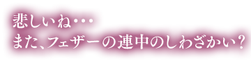 セリフ「悲しいね・・・また、フェザーの連中のしわざかい？」