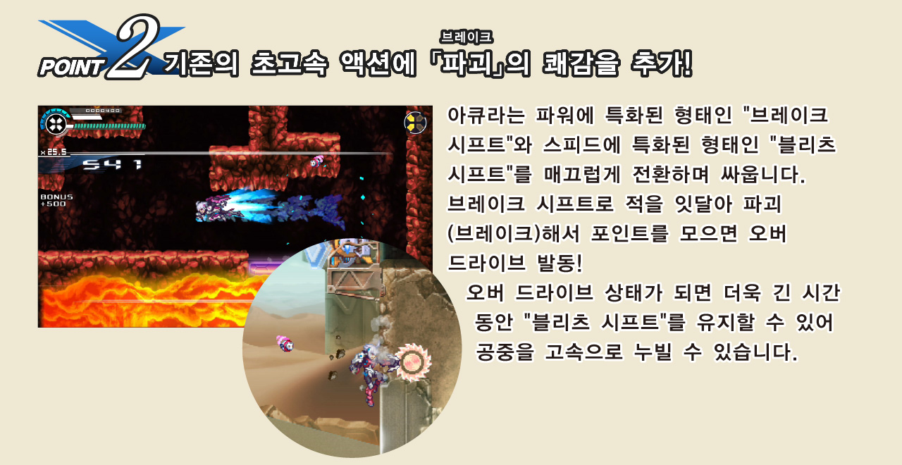 point2：기존의 초고속 액션에 「파괴(브레이크)」의 쾌감을 추가!